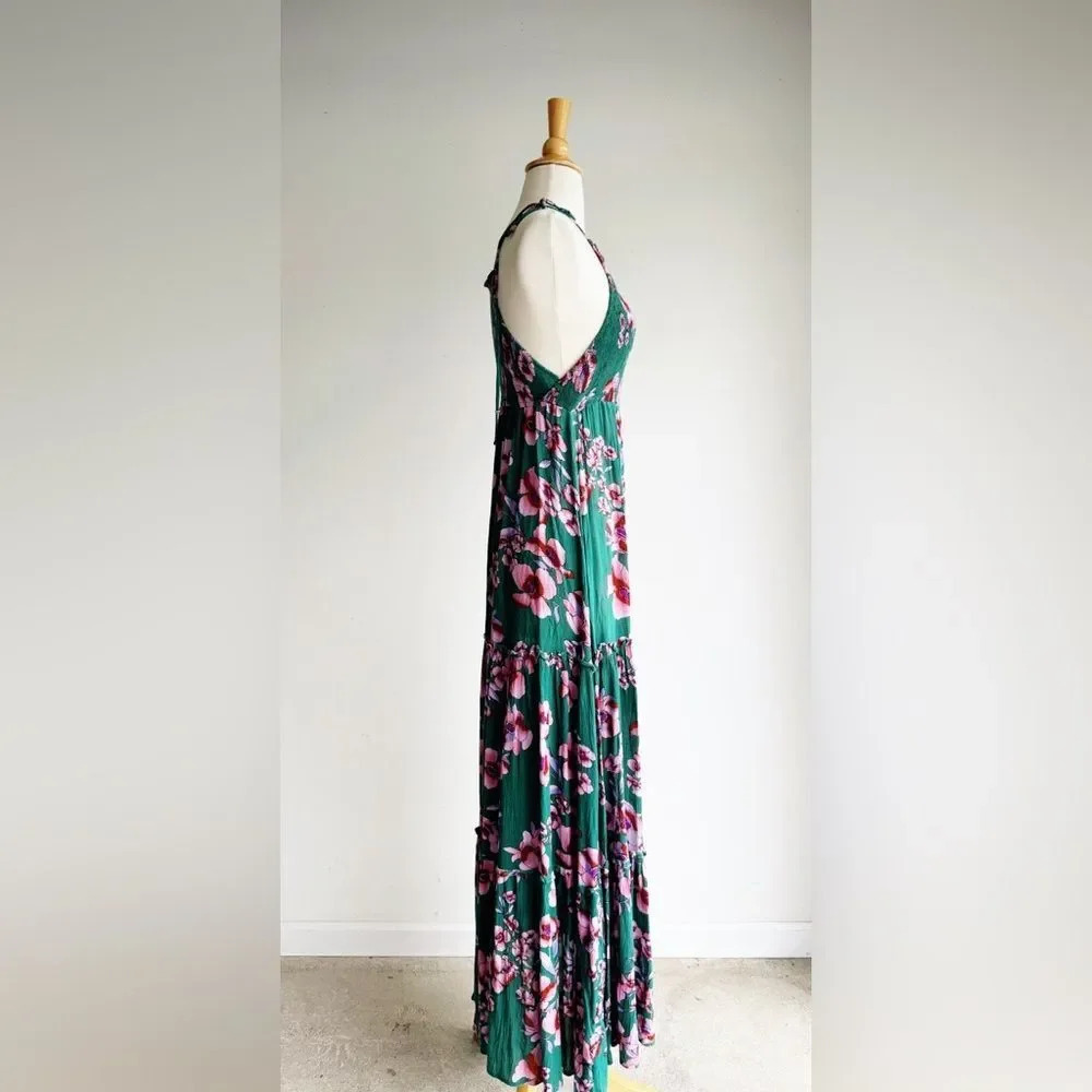 Free People Green Floral Maxi Dress with Pink Flowers - Picture 6 of 10